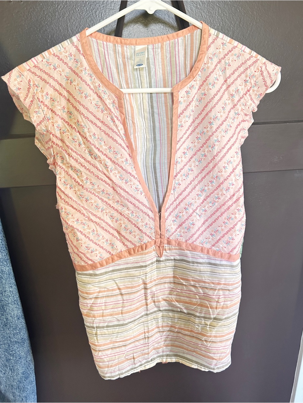 Y2K Old Navy Light Pink Striped & Floral Top
